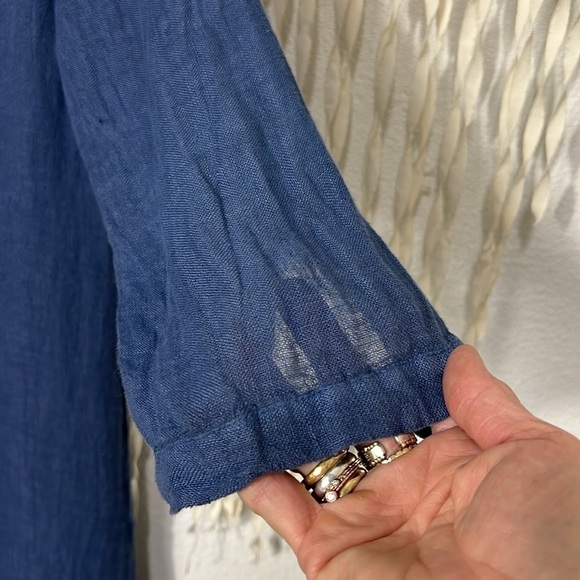 Two Zero One Blue Linen Button Down Duster Size S/M - Picture 6 of 11